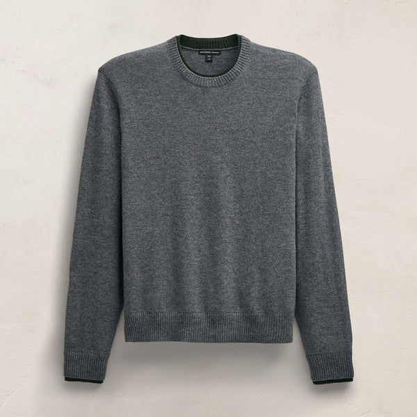 James Perse Contrast Trim Cashmere Crew Mid Grey/Forest
