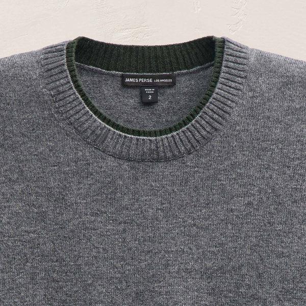 James Perse Contrast Trim Cashmere Crew Mid Grey/Forest
