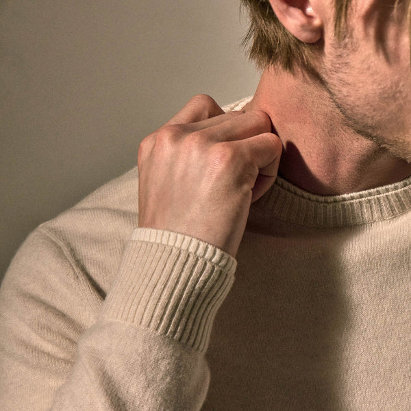 James Perse Contrast Trim Cashmere Crew Stucco/Ivory