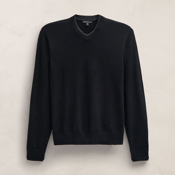 James Perse Contrast Trim Cashmere V Neck Black/Anthracite
