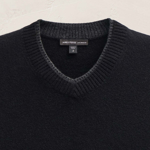 James Perse Contrast Trim Cashmere V Neck Black/Anthracite