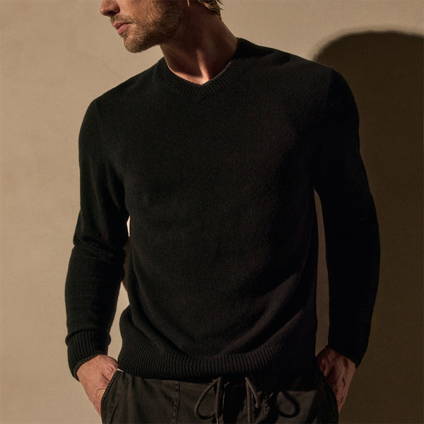 james perse Contrast Trim Cashmere V Neck Black/Anthracite