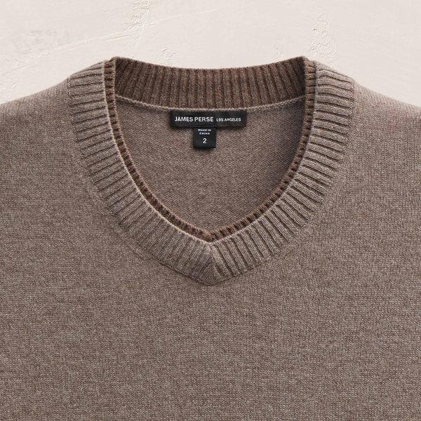 James Perse Contrast Trim Cashmere V Neck Warm Brown/Mid Brown