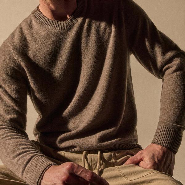 james perse Contrast Trim Cashmere V Neck Warm Brown/Mid Brown