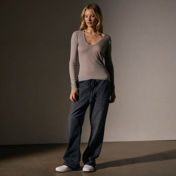 James Perse Cotton Cashmere Blend Deep V Tee Dapple