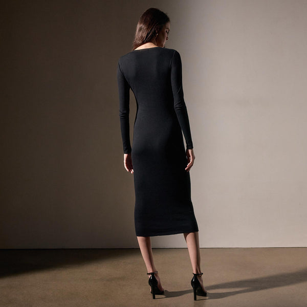 James Perse Cotton Cashmere Blend Rib Deep V Neck Black