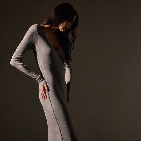 James Perse Cotton Cashmere Blend Rib Deep V Neck Dapple