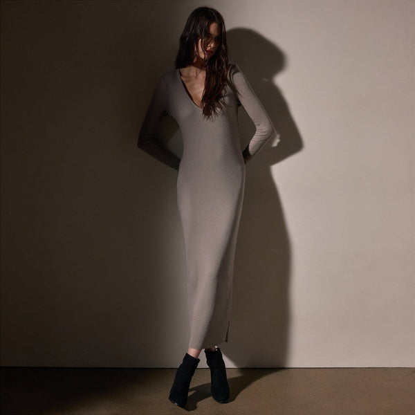 james perse Cotton Cashmere Blend Rib Deep V Neck Dapple