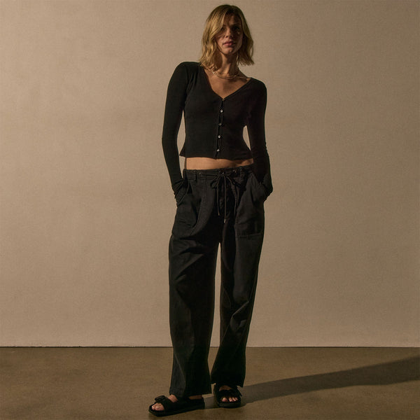 James Perse Cotton Cashmere Blend Ribbed Cardigan Black