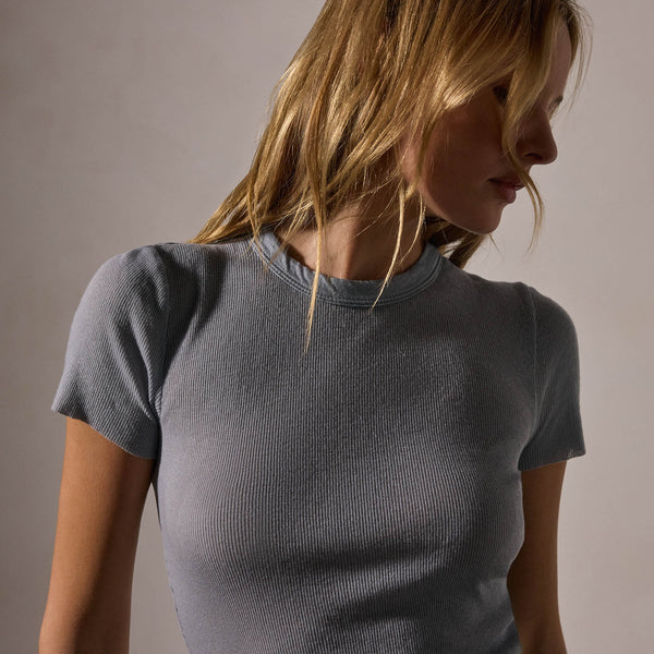 James Perse Cotton Cashmere Blend Ribbed Crew Grey Sky