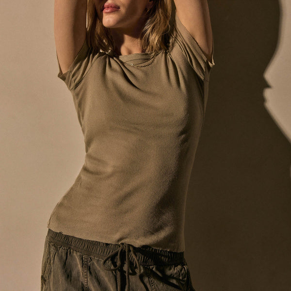 James Perse Cotton Cashmere Blend Ribbed Crew Overcast