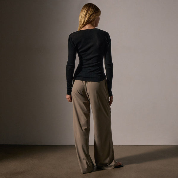 James Perse Cotton Cashmere Blend Ribbed Henley Black