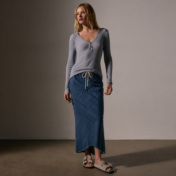 James Perse Cotton Cashmere Blend Ribbed Henley Grey Sky