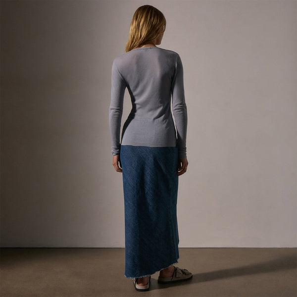 James Perse Cotton Cashmere Blend Ribbed Henley Grey Sky