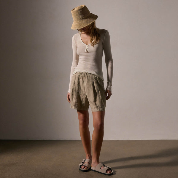 James Perse Cotton Cashmere Blend Ribbed Henley Ivory