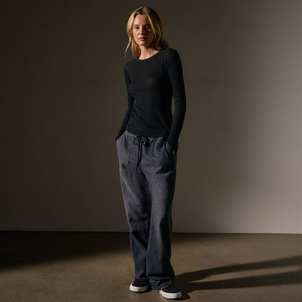 James Perse Cotton Cashmere Blend Ribbed Long Sleeve Crew Black