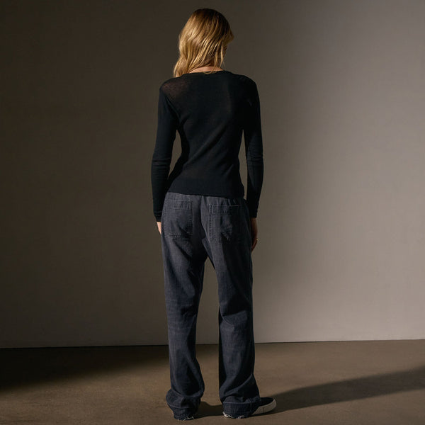 James Perse Cotton Cashmere Blend Ribbed Long Sleeve Crew Black