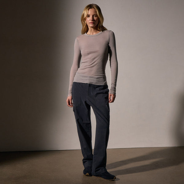 James Perse Cotton Cashmere Blend Ribbed Long Sleeve Crew Dapple