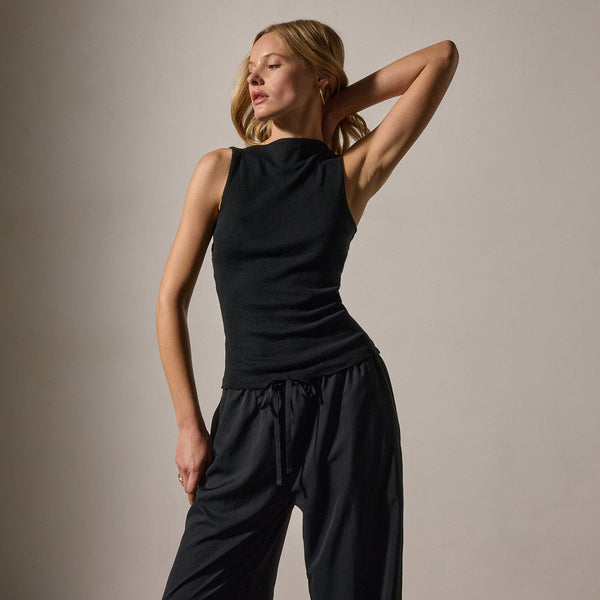 James Perse Cotton Cashmere Rib Boat Neck Top Black