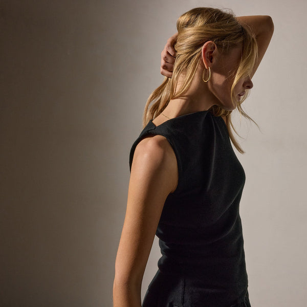 james perse Cotton Cashmere Rib Boat Neck Top Black