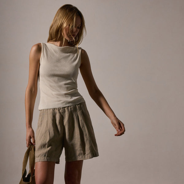 James Perse Cotton Cashmere Rib Boat Neck Top Ivory