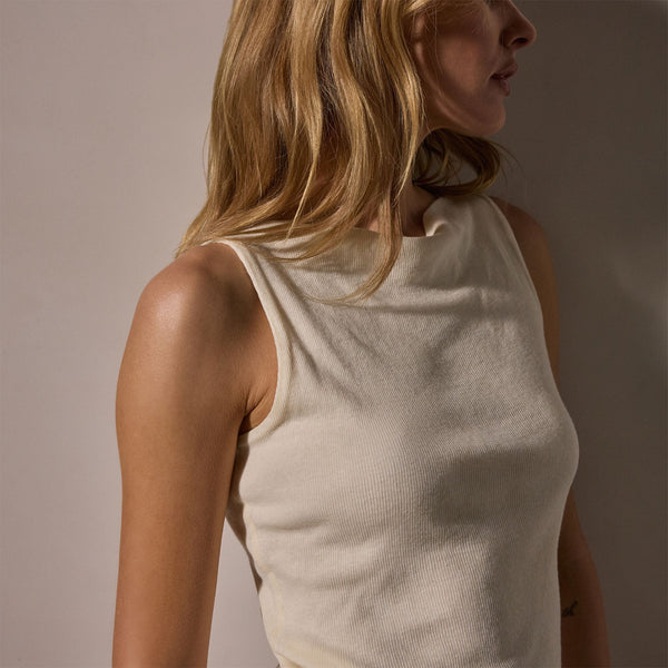 james perse Cotton Cashmere Rib Boat Neck Top Ivory