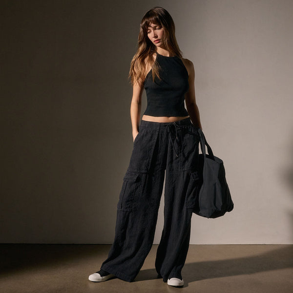 James Perse Cotton Cashmere Ribbed Racer Back Tank Black