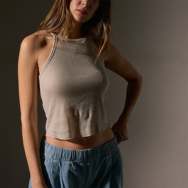 James Perse Cotton Cashmere Ribbed Racer Back Tank Salt