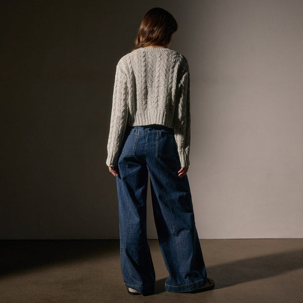 James Perse Cotton Linen Chunky Cable Knit Sweater Foam