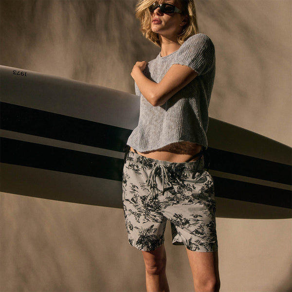 James Perse Cotton Linen Knit Crew Neck Bleached Blue