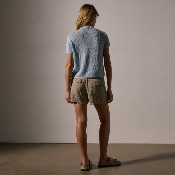 James Perse Cotton Linen Knit Crew Neck Bleached Blue