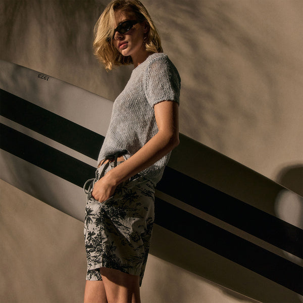 james perse Cotton Linen Knit Crew Neck Bleached Blue