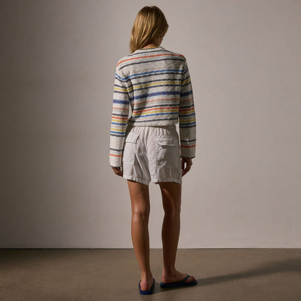 James Perse Cotton Linen Knit Stripe Sweater Multi White