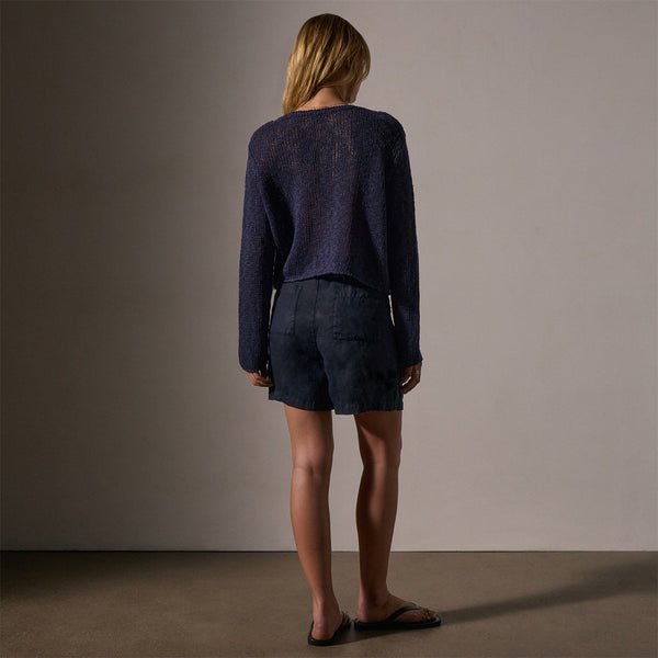 James Perse Cotton Linen Open Knit Pullover Faded Navy
