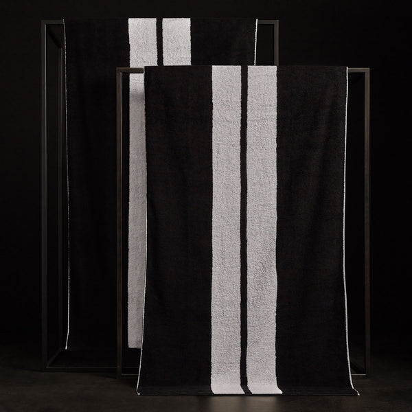 james perse Double Stripe Beach Towel Black/Optic White