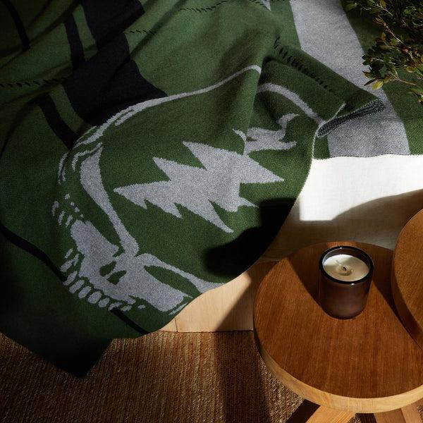 james perse Grateful Dead Cashmere Blanket Military Green/Grey Smoke/Black