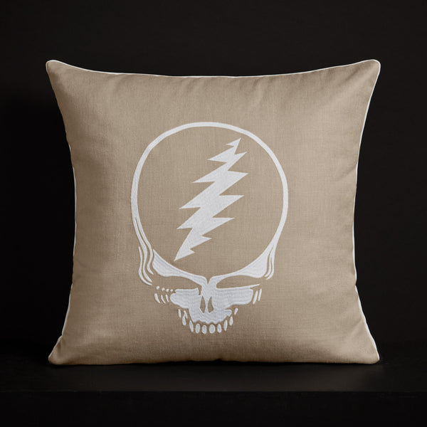 james perse Grateful Dead Throw Pillow with Piping Flax/White