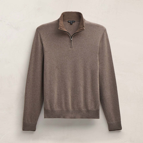 James Perse Half Zip Cashmere Funnel Neck Warm Brown/Mid Brown