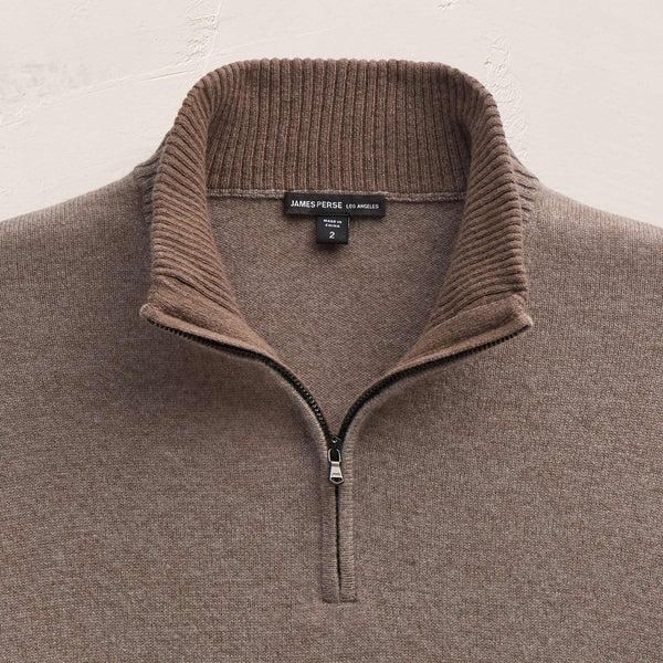 James Perse Half Zip Cashmere Funnel Neck Warm Brown/Mid Brown