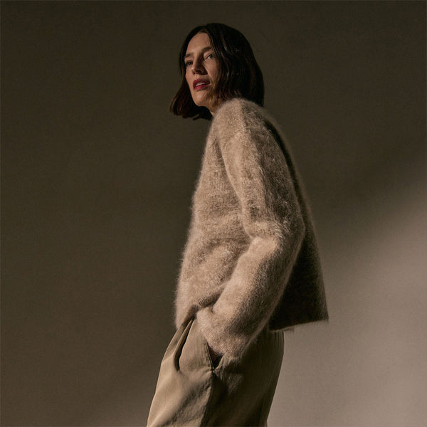 James Perse Halo Brushed Cashmere V Neck Soft Beige