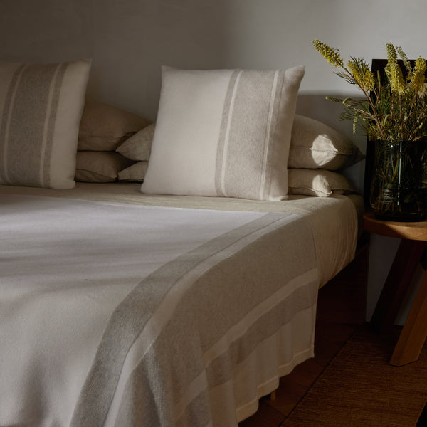 james perse Baja Stripe Knit Blanket Ivory/Flannel