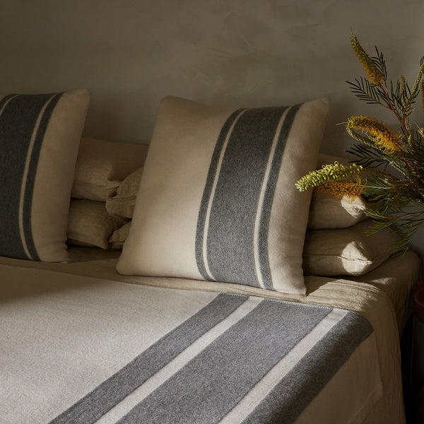 james perse Baja Stripe Sham Ivory/Heather Grey