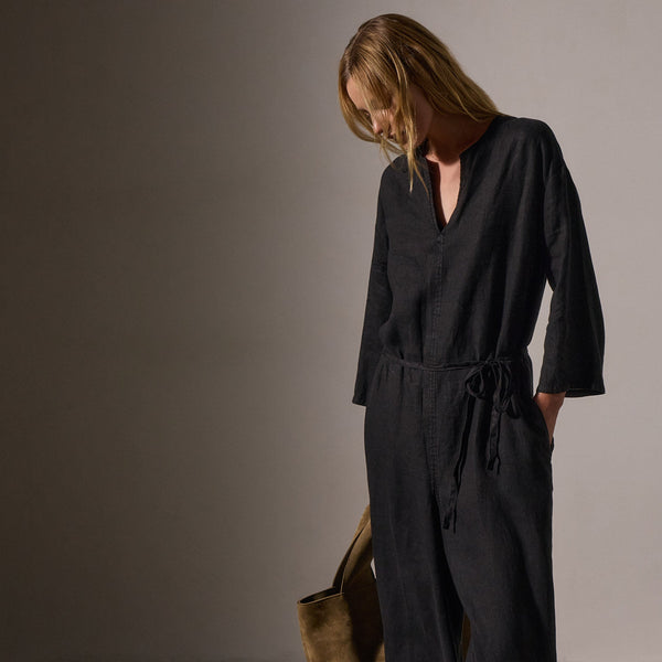 James Perse Belted Linen Jumpsuit Black