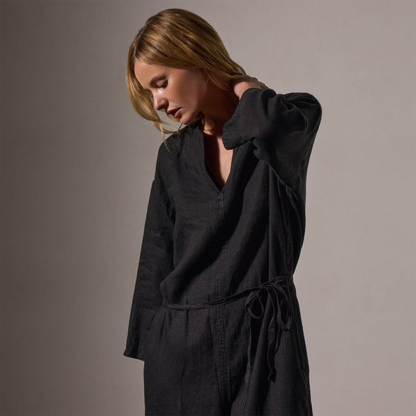 James Perse Belted Linen Jumpsuit Black