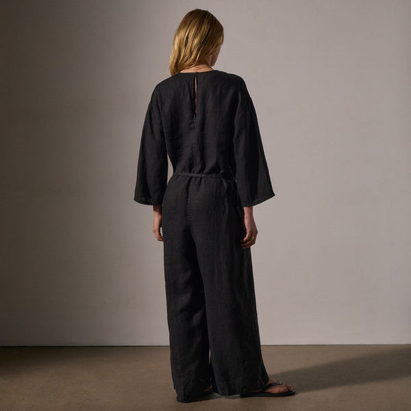 James Perse Belted Linen Jumpsuit Black