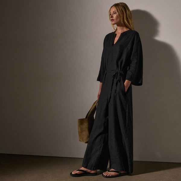 james perse Belted Linen Jumpsuit Black