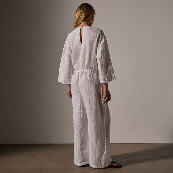 James Perse Belted Linen Jumpsuit White