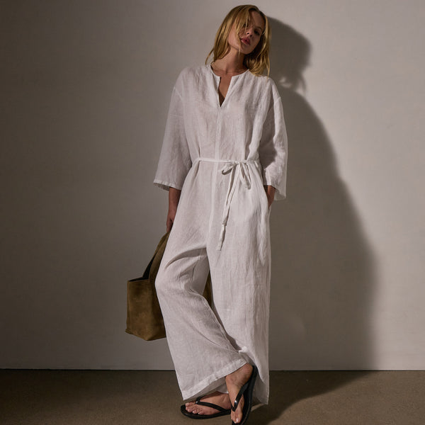 james perse Belted Linen Jumpsuit White