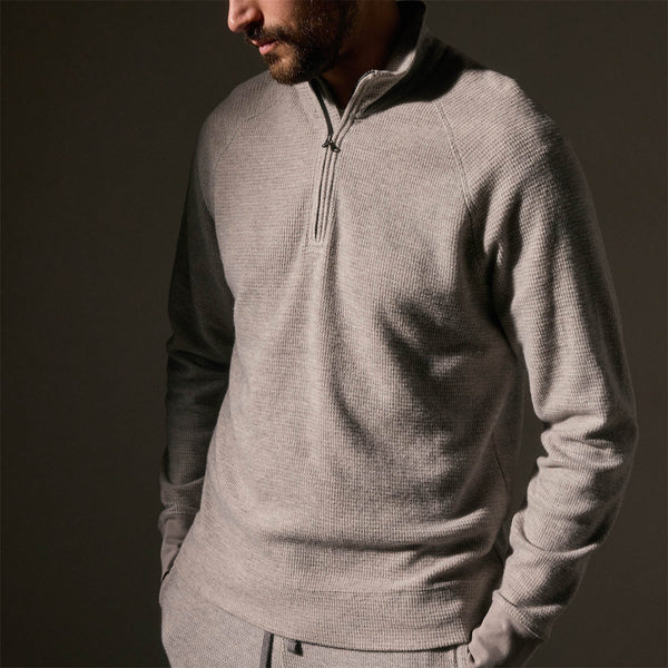 James Perse Brushed Thermal Half Zip Heather Grey