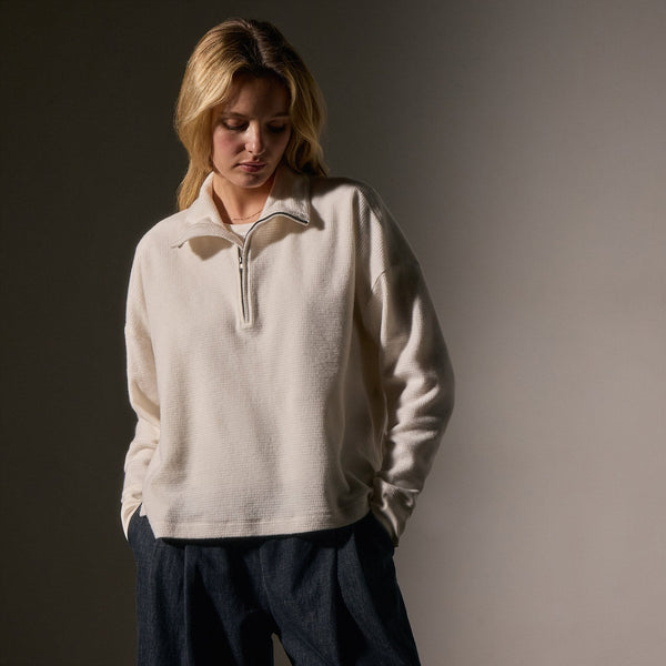 James Perse Brushed Thermal Half Zip Oyster